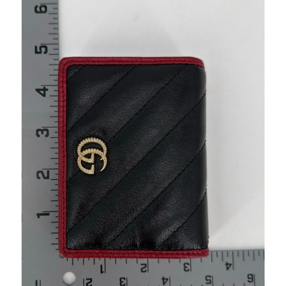 New GUCCI GG Marmont Diagonal Black and Red Leather Bifold Card Wallet W/ Box - Picture 12 of 15